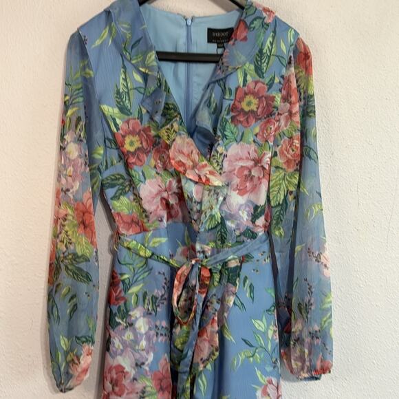 NWT Bardot Women Blue Triple Frill Wrap Floral Mini Dress Size 8 - Picture 7 of 13